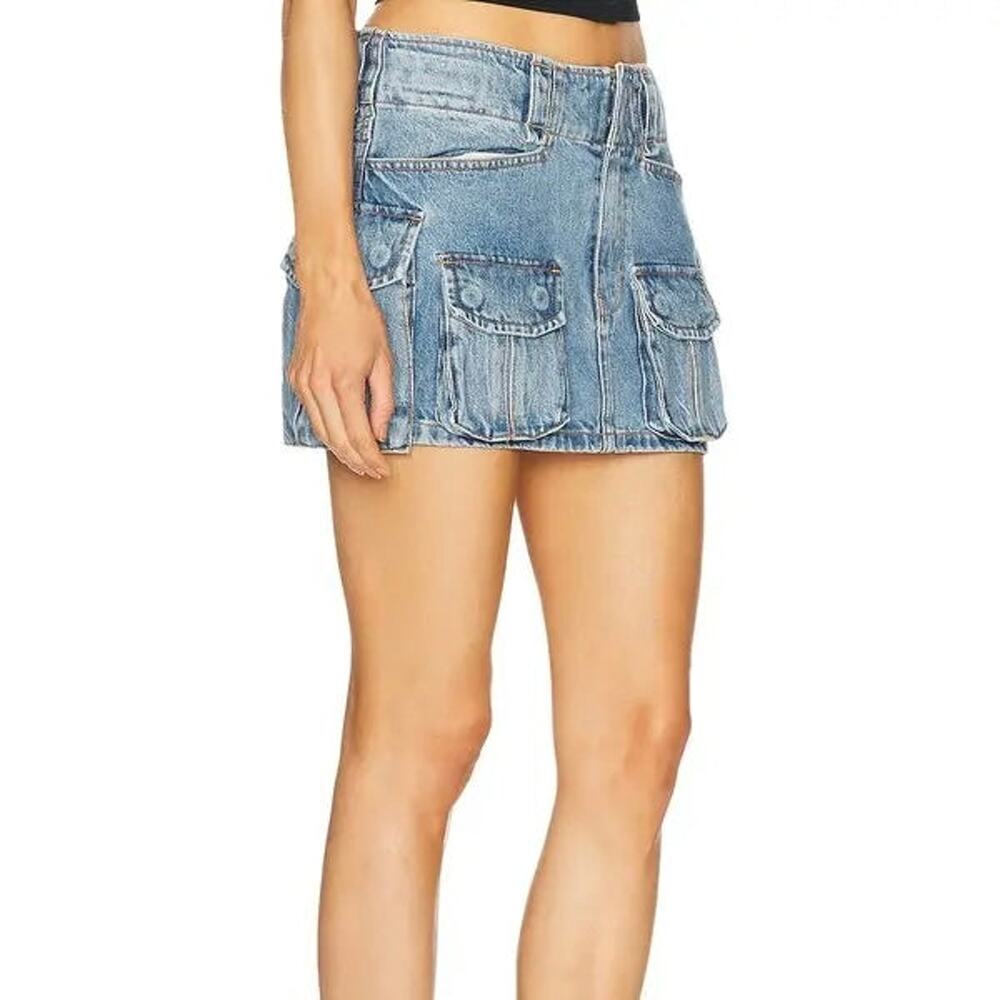 Alexander Wang Denim Blue Micro Mini Cargo Pockets Skirt 27 NEW Medium Wash